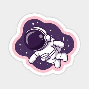 Cute Astronaut Floating In Spce Cartoon Magnet