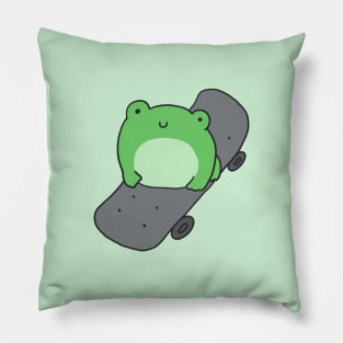 Cute Frog on Skateboard, Kawaii Cottagecore Aesthetic Frog, Skating Cartoon Lover Pillow