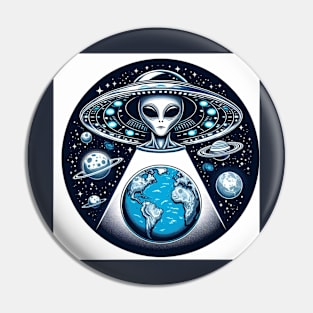 Grey Aliens in a UFO Pin