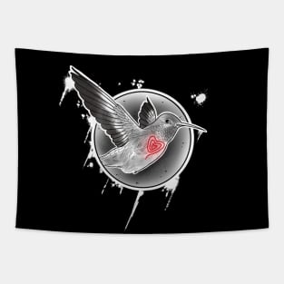 Flying humming bird with red heart Tapestry