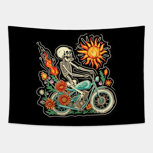 skeleton riding motobike Tapestry by BDXTNG