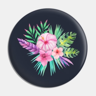 Tropical Flowers Floral Bouquet Pink Pin
