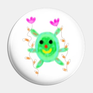 Green doodle cartoon watercolor art Pin