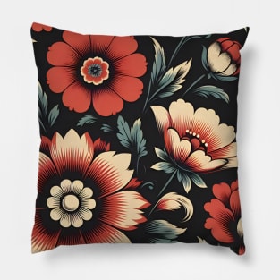 Red Floral Illustration Pillow