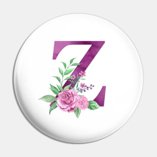 Floral Monogram Z Beautiful Rose Bouquet Pin