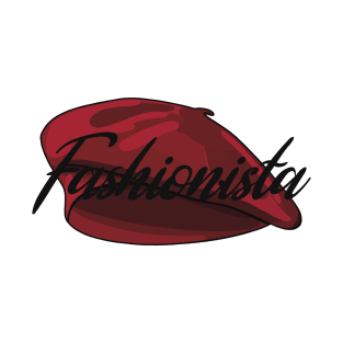 Red French Beret with the word 'Fashionista' in it T-Shirt