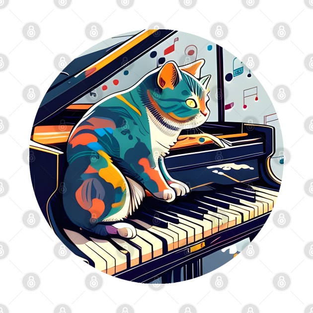 Musician Cat Lover Colorful - Cat Playing Piano by William Edward Husband