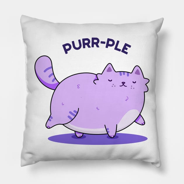 Purrrple Cute Chubby Purple Kitty Cat Pun Pillow by punnybone