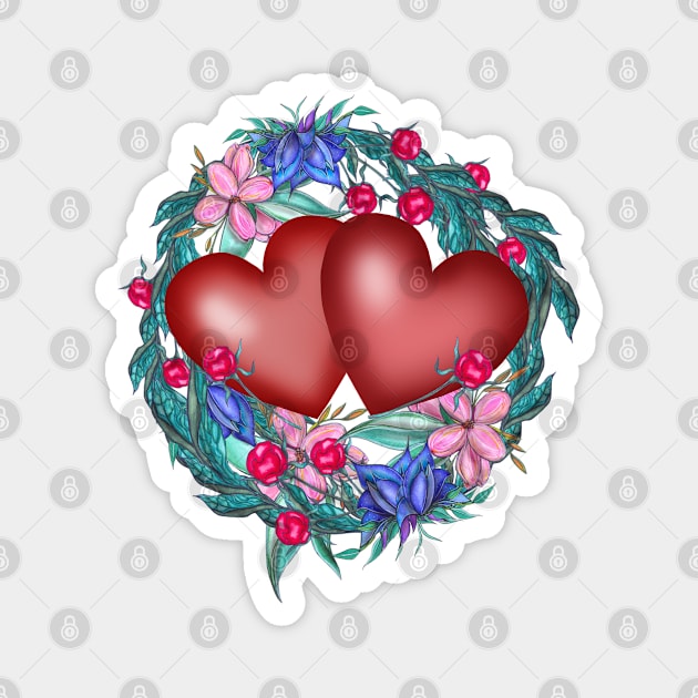 Hearts on a wreath of flowers Magnet by KateQR