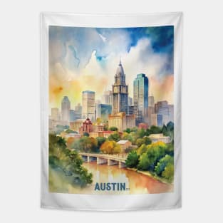 Austin City watercolor painting Tapestry