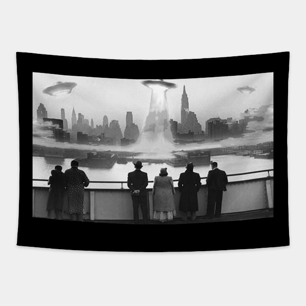 UFOs Over NYC Tapestry by Smyrx