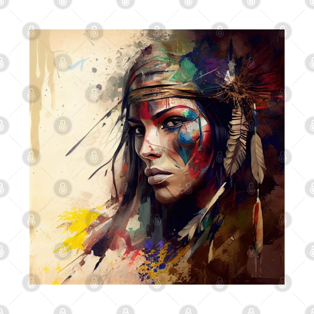 Powerful American Native Warrior Woman #4 by Chromatic Fusion Studio