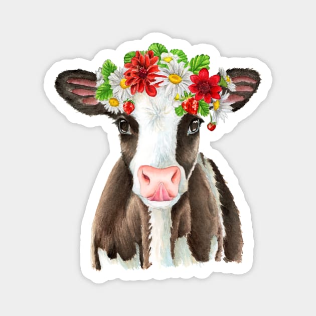 Blossoming Cow Magnet by SabinasArts