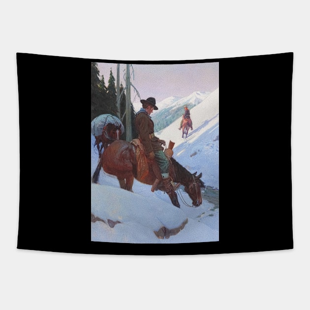 Cowboys In The Mountains - Vintage Western American Art Tapestry by Click Here For More