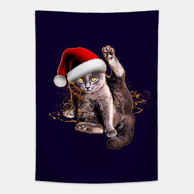 Funny Christmas Cat Tapestry by Green Splash