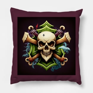 Skull and crossbones with neon green and light blue. Pillow