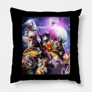 Space Cats Eating Pizza Taco Donut, Cat Kitty Galaxy Selfie Pillow