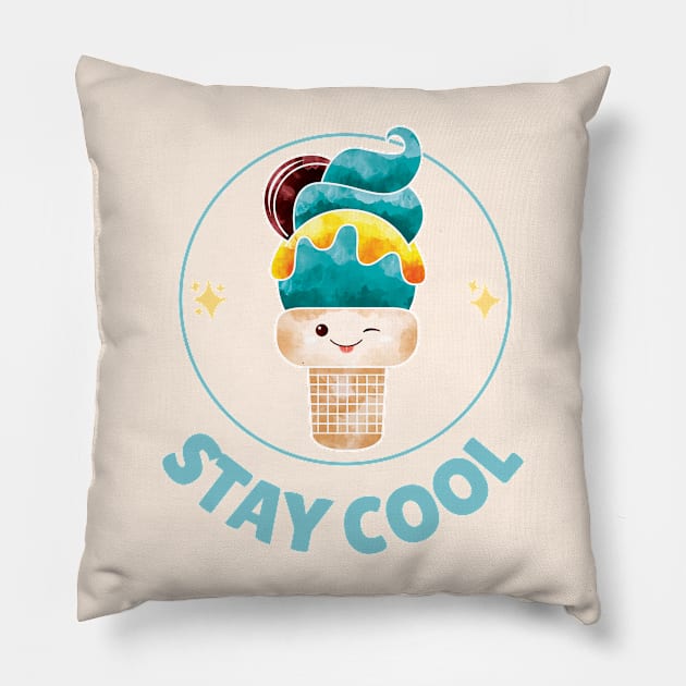 Stay cool kawaii ice cream Pillow by Rdxart