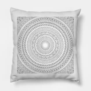 White mandala design on grey Pillow