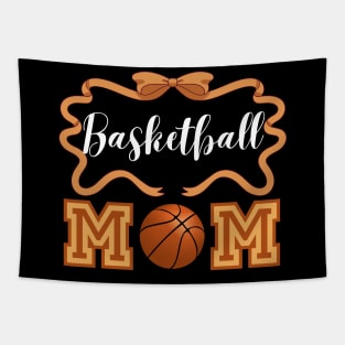 Cute Basketball Mom Shirt with Hair Bow and Ribbon Design for College Game Day for Basketball Lover Mom as Mother's Day Gift Tapestry