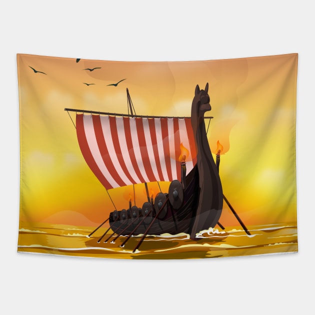 Viking Long Boat Tapestry by nickemporium1