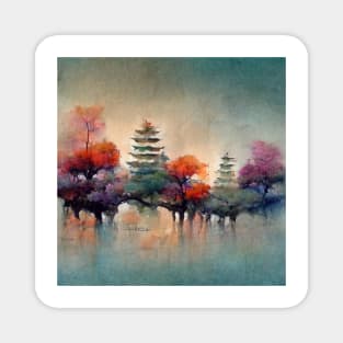 Trees in a surreal painting, pastel colors, abstract creative Magnet