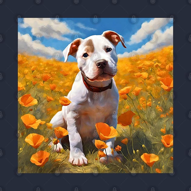 California Poppy Pitbull Puppy by Doodle and Things