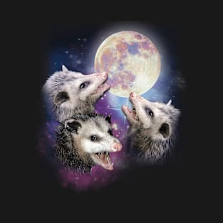 Three Opossums Howling at The Moon Funny Pet Possums Lovers-min T-Shirt