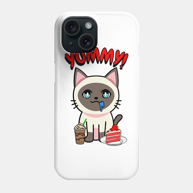 Cute siamese cat is having coffee and cake Phone Case by Pet Station