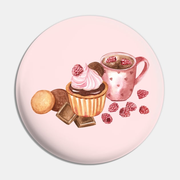 Cupcake and hot chocolate watercolor Pin by Flowersforbear