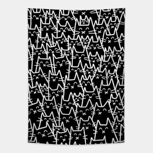 Cat Party - Black and White Tapestry