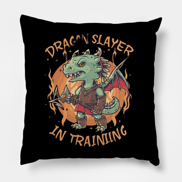 Dragon Slayer  in Training Pillow by MercurialMerch