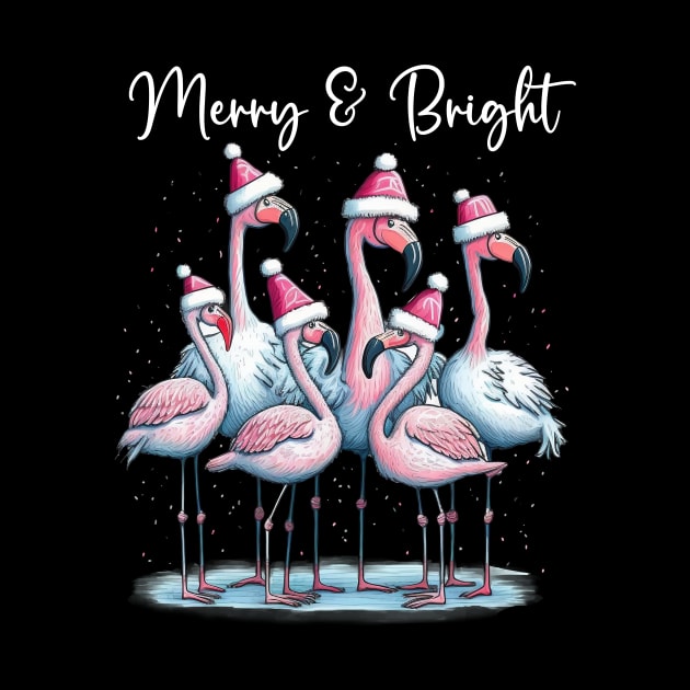 Merry And Bright Flamingos by RefinedApparelLTD