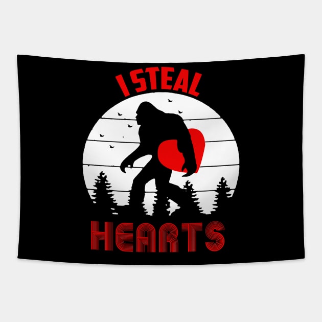 Bigfoot I Steal Hearts Valentines Day Tapestry by Gadsengarland.Art