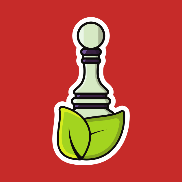 Pawn Chess with Green Leaves Sticker design vector illustration. Sport board game object icon concept. Green leaf and chess sticker design icon logo with shadow. by AlviStudio