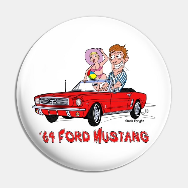 1964 Red Ford Mustang Cartoon Pin by AceToons