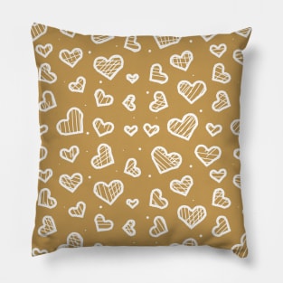 Artistic Hearts Seamless Pattern on Brown Background Pillow