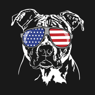 Proud American Staffordshire Terrier American Flag sunglasses T-Shirt