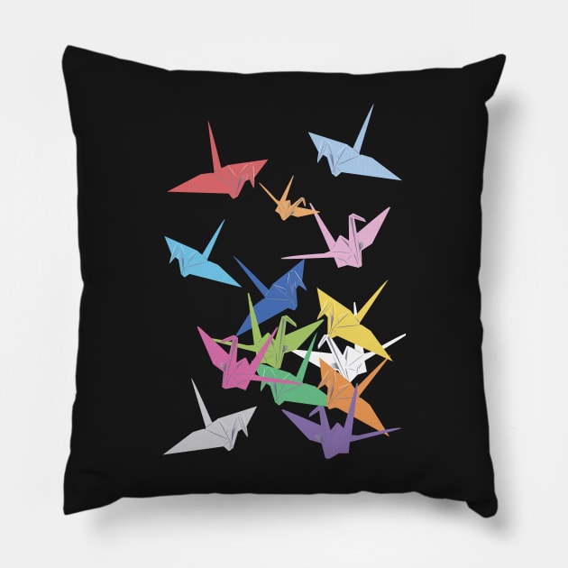 Rainbow of paper cranes Pillow by Indigoego