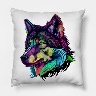 Colorful Vibrant Wild Wolf Pillow