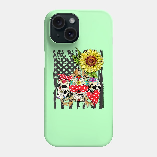 Sugar Skull American Flag Sunflower Floral Phone Case by VincenGleqa