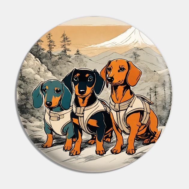 Doxie Dogs Brotherhood Backpacking Vintage Dachshund Sausage Dogs Pin by wigobun