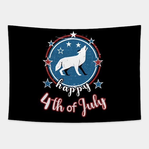 Happy 4th of July Howling Wolf Tapestry by Cute Pets Graphically