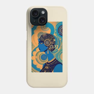 Art Deco Abstract Woman Profile Blue Face Phone Case