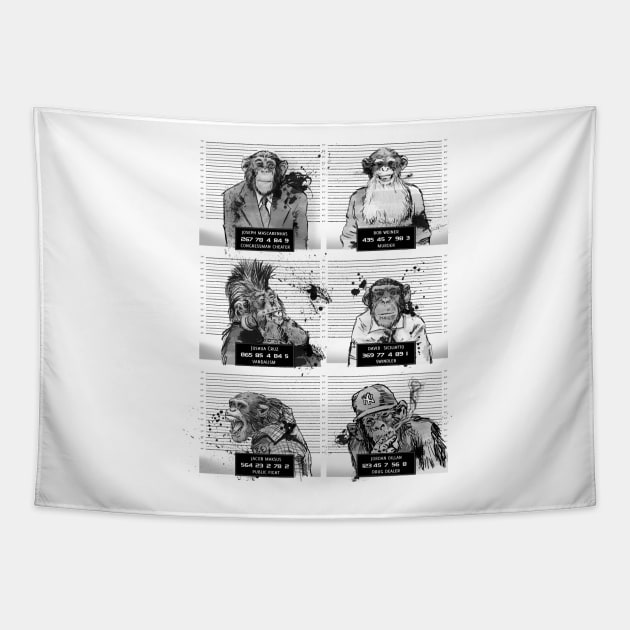 Mugshots monkeys Tapestry by primate