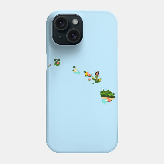 Hawaii USA illustration featuring beaches and a hula dancer Phone Case by keeplooping