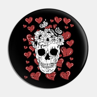 Butterfly Skull Valentines Red Hearts Skeleton Pin