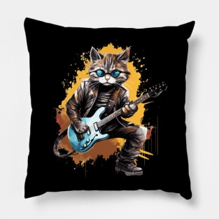 Rockstar Cat Playing Electric Guitar Pillow