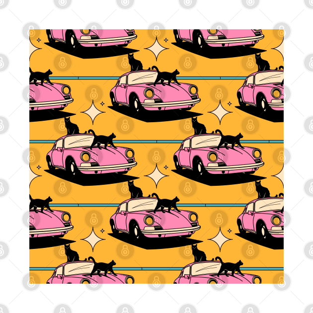 Cool Car Black Cat Pattern in yellow by The Charcoal Cat Co.