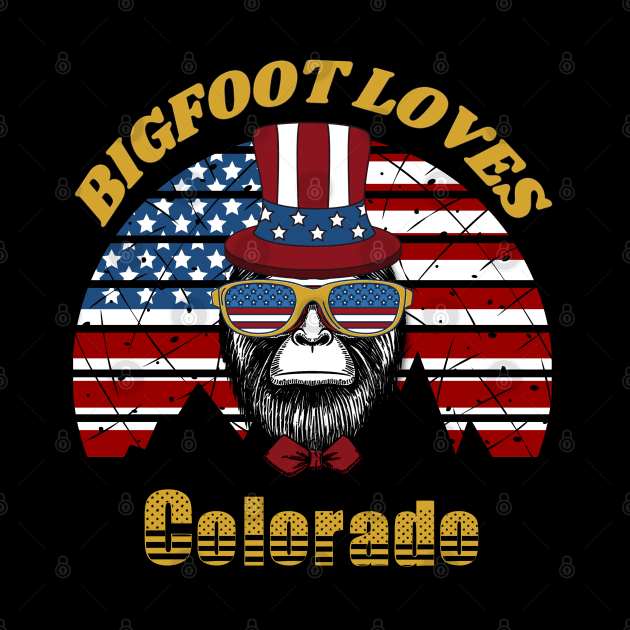 Bigfoot loves America and Colorado by Scovel Design Shop